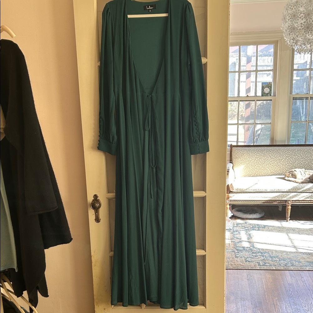 Lulu's Deep Teal Wrap Maxi Dress